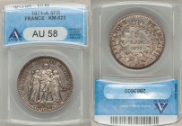 Republic 5 Francs 1871-A AU58 ANACS, Paris mint, KM823. A most coveted date within the series, struck during the brief period of the Paris Commune bet...