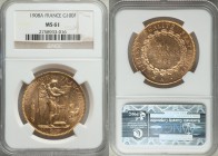 Republic gold 100 Francs 1908-A MS61 NGC, Paris mint, KM858. AGW 0.9334 oz.

HID09801242017