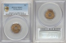 French Colony 5 Centimes 1943 MS63 PCGS, Pretoria mint, KM3, Lec-5 (under Afrique Centrale). A very rare issue, struck during World War II, and never ...
