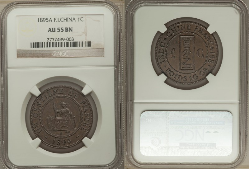 French Colony Cent 1895-A AU55 Brown NGC, Paris mint, KM7. A scarce one year typ...