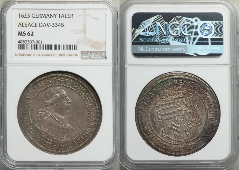 Alsace. Leopold V Taler 1623 MS62 NGC, Ensisheim mint, KM257.1, Dav-3345. Deeply...