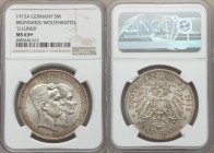 Brunswick-Wolfenbüttel. Ernst August 5 Mark 1915-A MS63+ NGC, Berlin mint, KM1164. U. LUNEB added on obverse legend. From the Engelen Collection of Wo...