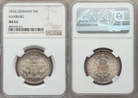 Hamburg. Free City 2 Mark 1876-J MS62 NGC, Hamburg mint, KM604, Jaeger-61. A flashy coin with considerable eye appeal, the reverse exhibiting a few mi...
