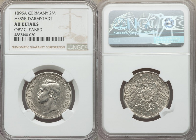 Hesse-Darmstadt. Ernst Ludwig 2 Mark 1895-A AU Details (Obverse Cleaned) NGC, Be...