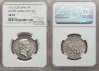 Mecklenburg-Schwerin. Friedrich Franz IV 2 Mark 1901-A AU58 NGC, Berlin mint, KM330. Medium gray surface tone with full underlying luster. One-year ty...