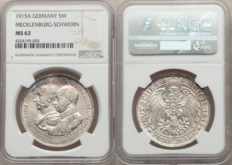 Mecklenburg-Schwerin. Friedrich Franz IV Pattern 5 Mark 1915-A MS62 NGC, Berlin ...