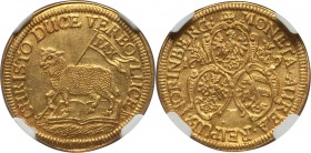 Nürnberg. Free City gold Ducat 1649-(c) AU58 NGC, KM159. Brilliant and razor-sharp, some detectable wrinkling in the flan as is often encountered for ...