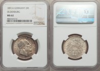 Oldenburg. Nicolaus Friedrich Peter 2 Mark 1891-A MS62 NGC, Berlin mint, KM201. A lovely tone on the obverse with deeper hues along the right edge, an...