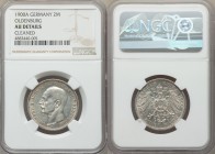 Oldenburg. Friedrich August 2 Mark 1900-A AU Details (Cleaned) NGC, Berlin mint, KM202. The rarest date of this two-year type, well-struck with traces...
