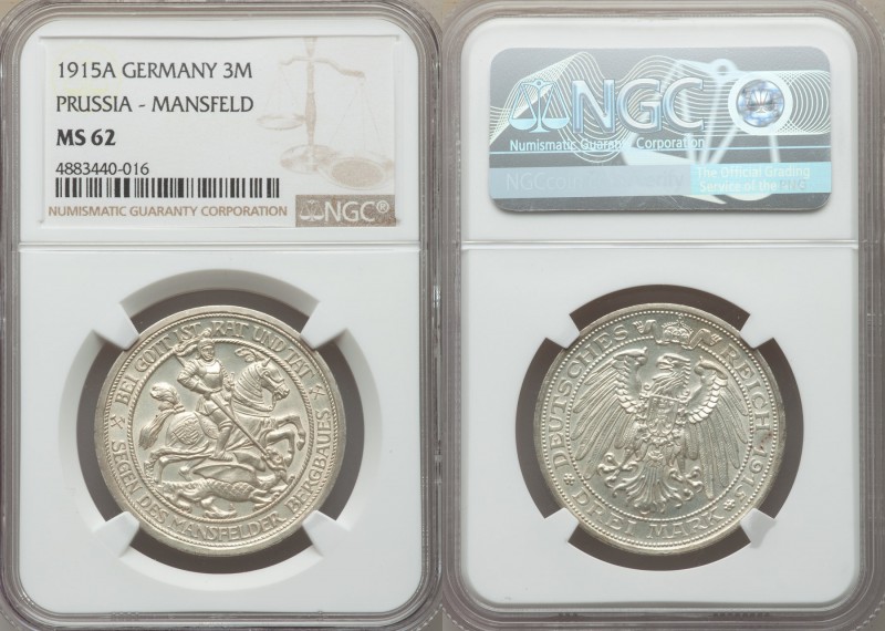 Prussia. Wilhelm II "Mansfeld" 3 Mark 1915-A MS62 NGC, Berlin mint, KM539. From ...