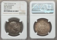 Reuss-Obergreiz. Heinrich XXIV 3 Mark 1909-A UNC Details (Obverse Cleaned) NGC, Berlin mint, KM130. Profusely toned for the light past cleaning, with ...