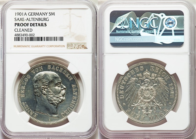 Saxe-Altenburg. Ernst I Proof 5 Mark 1901-A Proof Details (Cleaned) NGC, Berlin ...