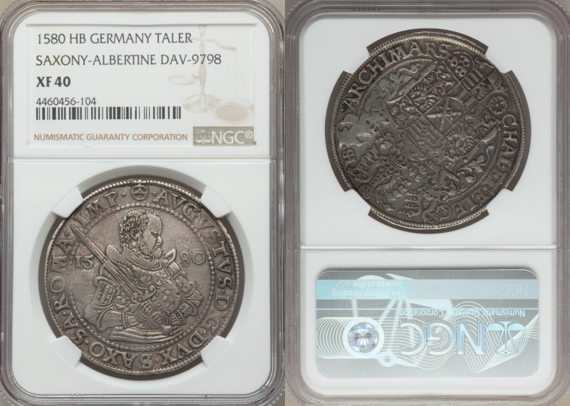 Saxony. August Taler 1580-HB XF40 NGC, Dresden mint, Dav-9798, Schnee-725. An ac...