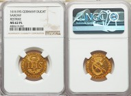 Saxony. Johann Georg I gold Restrike Ducat 1616-Dated (c. 18th-19th Century) MS62 Prooflike NGC, KM-X5, Fr-2642. A difficult issue to procure in uncle...