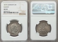 Saxony. Albert 2 Mark 1877-E AU50 NGC, Muldenhutten mint, KM1238. A comparatively lofty grade for this scarce type, outranked by a mere two examples i...