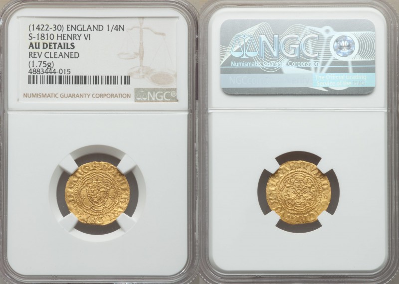 Henry VI (1st Reign, 1422-1461) gold 1/4 Noble ND (1422-1427) AU Details (Revers...