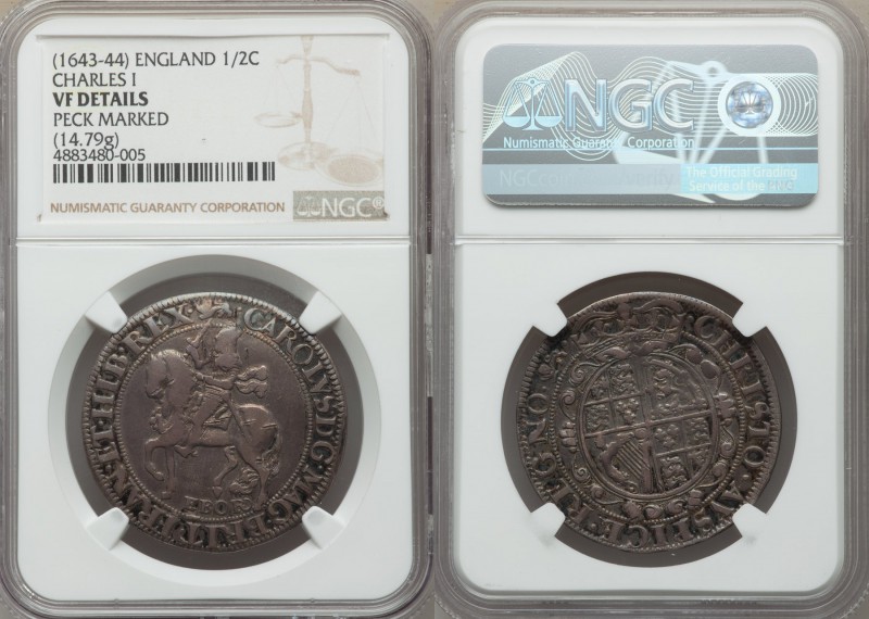 Charles I 1/2 Crown ND (1643-1644) VF Details (Peck Marked) NGC, York mint, Lion...