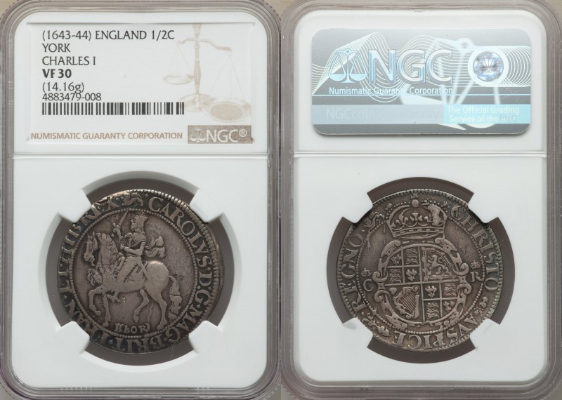 Charles I 1/2 Crown ND (1643-1644) VF30 NGC, York mint, Lion mm, KM310a, S-2868....