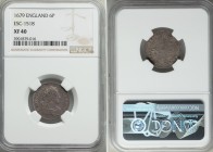 Charles II 6 Pence 1679 XF40 NGC, KM44, ESC-574 (prev. 1518), S-3382. A somewhat scarcer grade for the type, toned to an eye-catching graphite palate,...