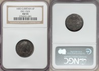 Charles II 6 Pence 1683 AU55 NGC, KM441, ESC-580 (prev. 1523). Tinged to an almost charcoal hue, though the surfaces conceal strong navy elements only...