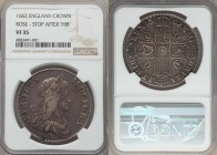 Charles II Crown 1662 VF35 NGC, KM417.1, S-3350. Variety with rose below bust and stop after HIB. A scarcer variety from Charles's milled crown coinag...