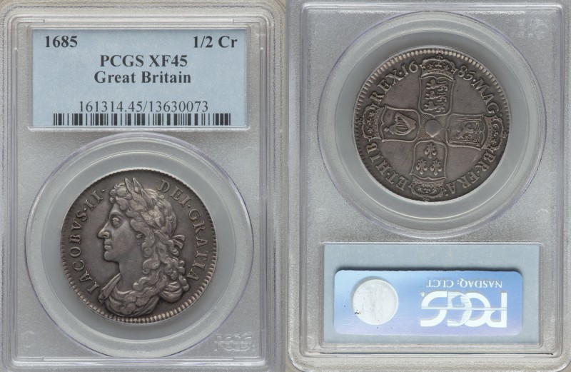 James II 1/2 Crown 1685 XF45 PCGS, KM452. Only a three-year issue, very difficul...