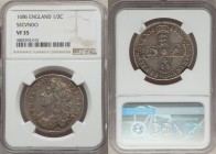 James II 1/2 Crown 1686 VF35 NGC, KM452. SECVNDO edge. Light, even wear actually accentuates the stronger features of the strike on this highly collec...