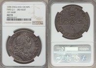 William III Crown 1696 AU55 NGC, KM494.1. First harp, third bust. Splendidly steely and amazingly near to mint quality both for the type and the assig...