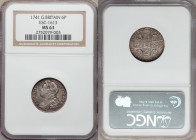 George II 6 Pence 1741 MS63 NGC, KM564.4, ESC-1751 (prev. 1613). Incredibly silken texture throughout, die polish lines featuring prominently across t...