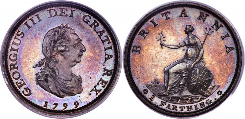 George III Proof Farthing 1799-SOHO PR64 Brown PCGS, Soho mint, KM646b, Peck-127...