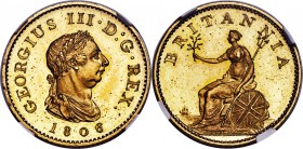 George III copper-gilt Proof Pattern Farthing 1806 PR63 NGC, Soho mint, KM661b, Peck-1387. Its gilt coat undisturbed, a lightly toned deep gold Proof ...