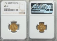 George III gold 1/3 Guinea 1798 MS62 NGC, KM620, S-3738. A very pleasing fractional guinea, evenly toned over to lemon-yellow, scattered haymarking on...