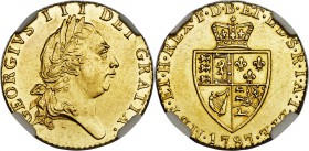 George III gold 1/2 Guinea 1787 AU58 NGC, KM608, S-3735. Lit with subdued luster, a conditionally scarce Half Guinea with bold detail and a pleasing c...