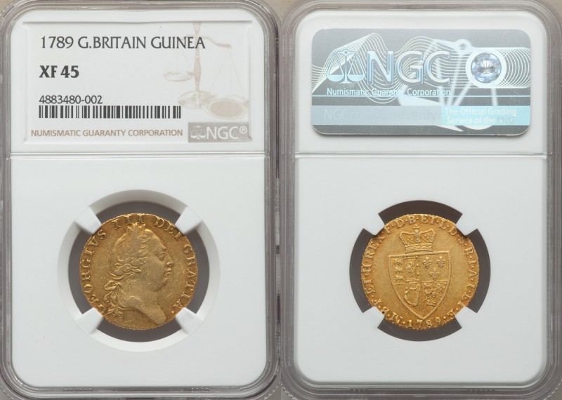 George III gold Guinea 1789 XF45 NGC, KM609. A splendid type, red-gold throughou...