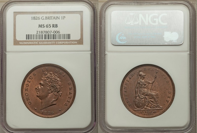 George IV Penny 1826 MS65 Red and Brown NGC, KM693, S-3823. Tied for the finest ...