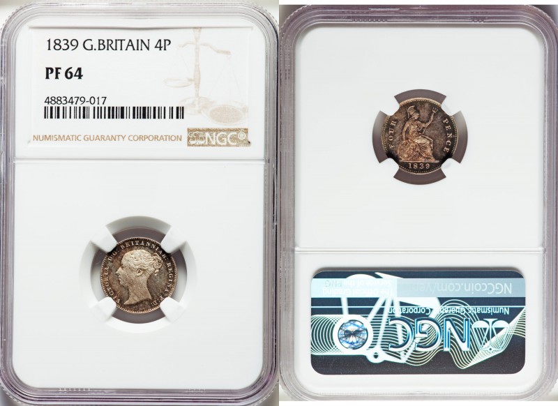 Victoria Proof 4 Pence (Groat) 1839 PR64 NGC, KM731.2. Wonderfully mottled throu...