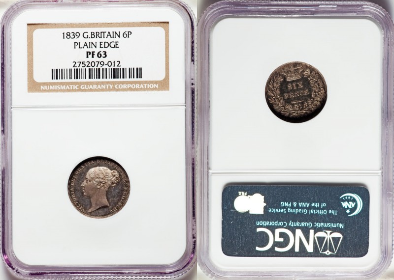 Victoria Proof 6 Pence 1839 PR63 NGC, KM733.1, S-3908. Plain edge. Tremendous ey...