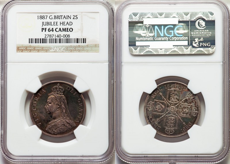 Victoria Proof Florin 1887 PR64 Cameo NGC, KM762. Jubilee head type. Mintage: 10...