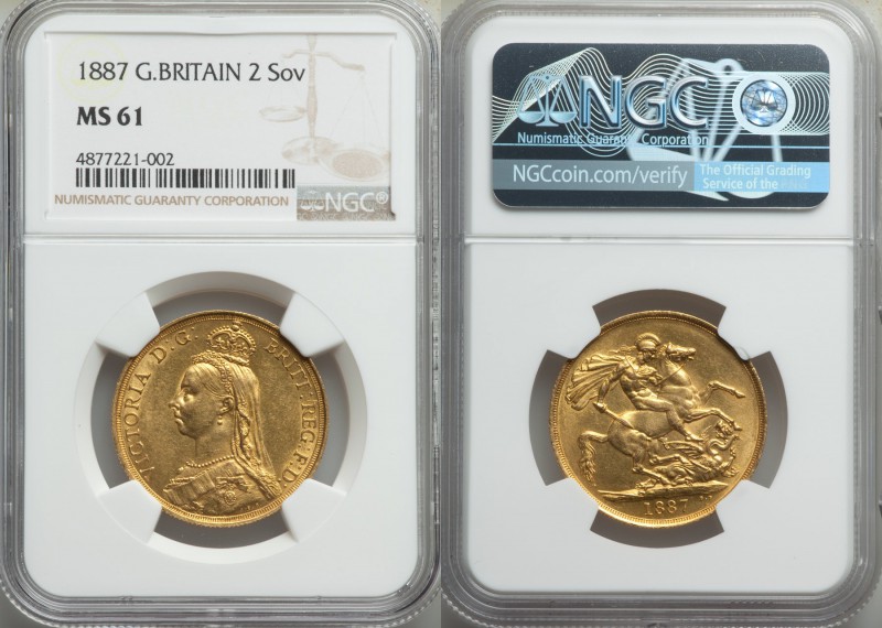 Victoria gold 2 Pounds 1887 MS61 NGC, KM768, S-3865.

HID09801242017