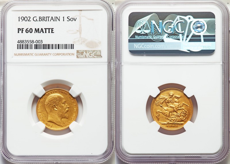 Edward VII gold Matte Proof Sovereign 1902 PR60 NGC, KM805.

HID09801242017