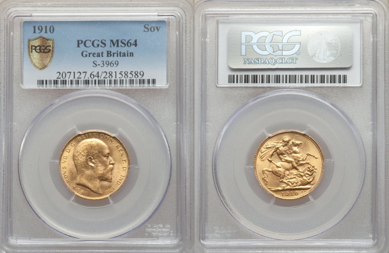 Edward VII gold Sovereign 1910 MS64 PCGS, KM805, S-3969. 

HID09801242017