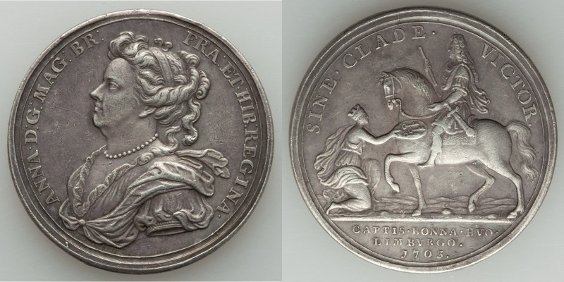 Anne Pair of silver Medals XF-AU, 1) "Cities Captured by the Duke of Marlborough...