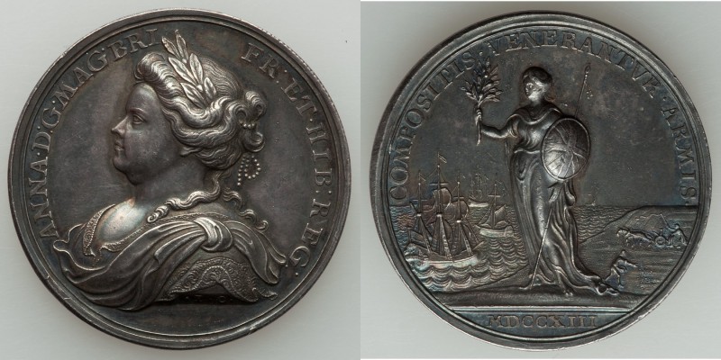 Anne Pair of silver Medals AU, 1) "Battle of Almenara" 1710, Eimer-445 (Cleaned)...