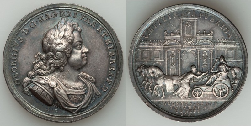 George I silver "Entry into London" Medal 1714 AU, Eimer-467, MI-II-423/7. By J....
