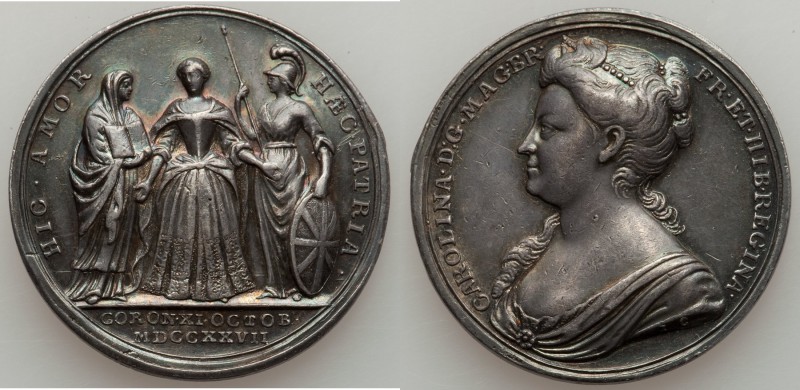 George II Pair of silver Coronation Medals 1727 AU, 1) George II Coronation, Eim...