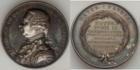 George III silver Death Medal 1820 UNC, Eimer-1121. By C. H. Küchler. Darkly toned to the obverse, the reverse picked out in iridescent patina with un...