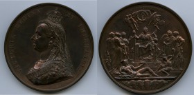 Victoria copper "Golden Jubilee" Medal 1887 UNC (cleaned), Eimer-1733b, BHM-3219. 77mm. Edge plain. By J. E. Boehm and F. Leighton. Cleaned, leaving h...