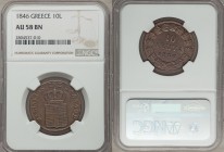 Othon 10 Lepta 1846 AU58 Brown NGC, Athens mint, KM25. Preserving an impressive amount of originality in the fields for the grade, with just the light...
