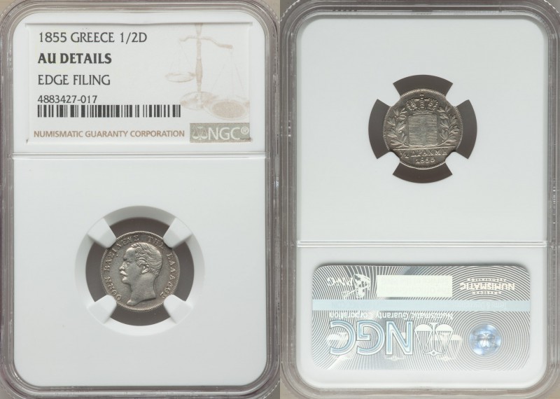 Othon 1/2 Drachma 1855 AU Details (Edge Filing) NGC, Vienna mint, KM34. A scarce...