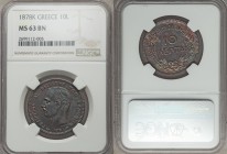 George I 10 Lepta 1878-K MS63 Brown NGC, Bordeaux mint, KM55. A comparatively lofty example, rich dark chocolate surfaces containing a considerable ad...